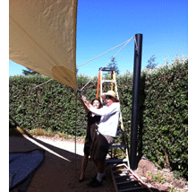 Wilma helping to hoist the sail - click photo to enlarge